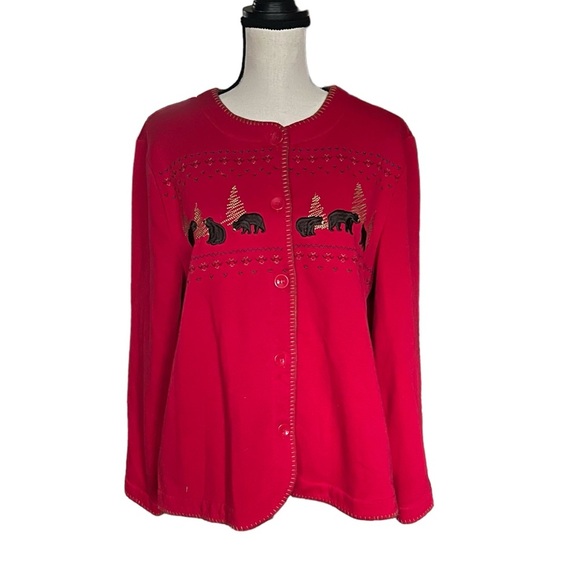 Vintage embroidered Bears and trees Button up sweatshirt. Size XL - Picture 1 of 5